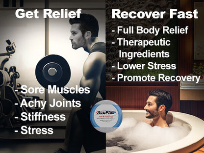 AcuPlus Ultimate Pain Relief Combo – 3 Bath Bombs + 3 oz. Roll-On + 4 oz. Jar