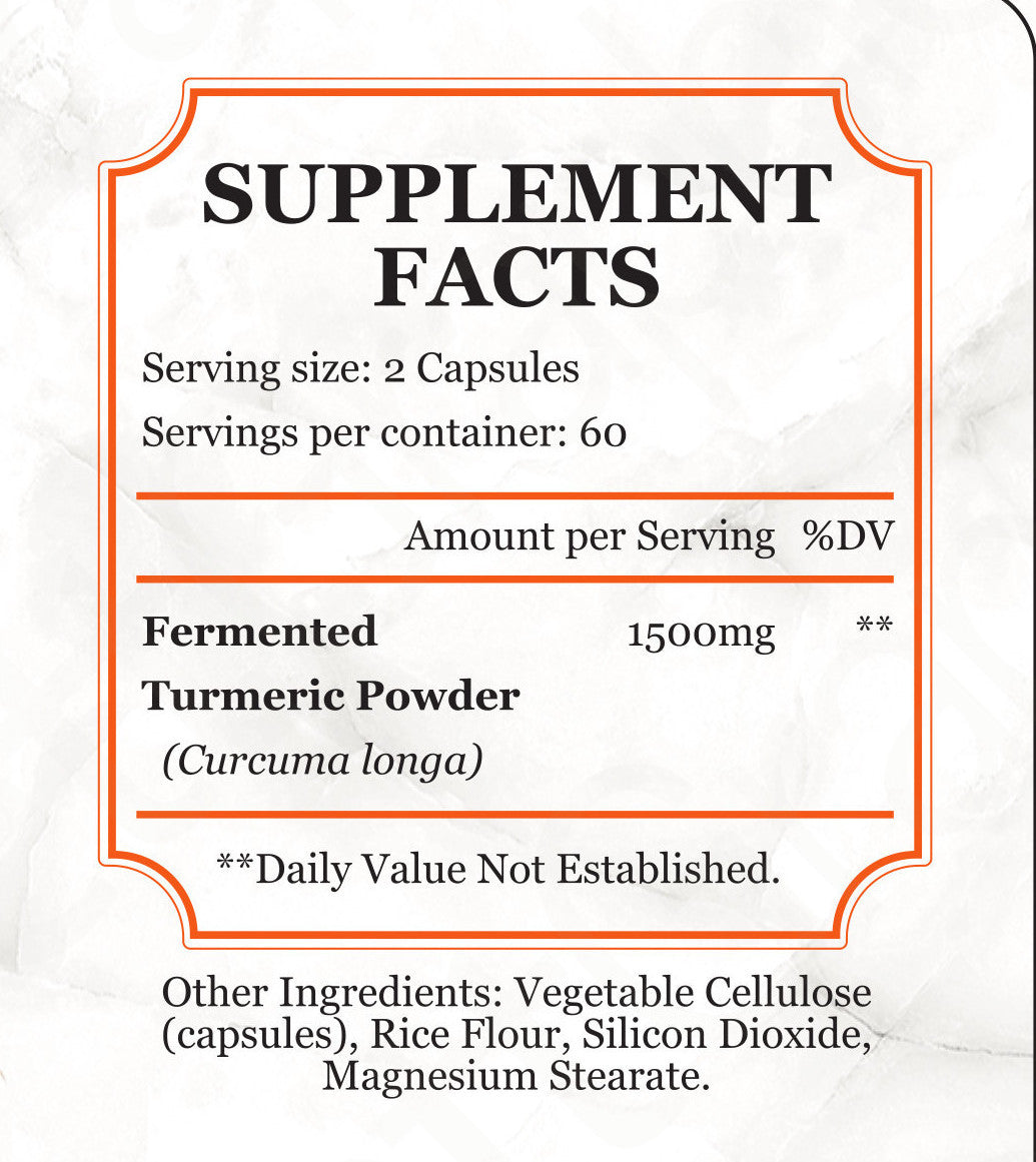 Fermented Turmeric Powder Capsules - Ease Joint Pain and Increase Immune Vitality with Enhanced Bioavailability - 120 Capsules