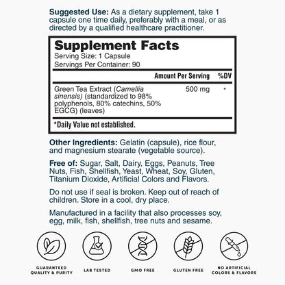 Nature's Lab Green Tea Extract 500 mg - 90 Capsules
